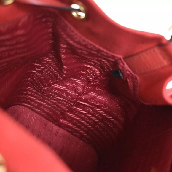 PRADA Logo Plage Wicker 2Way Shoulder Hand Bag Canvas Leather Red Gold 678RH125 - Picture 15 of 15